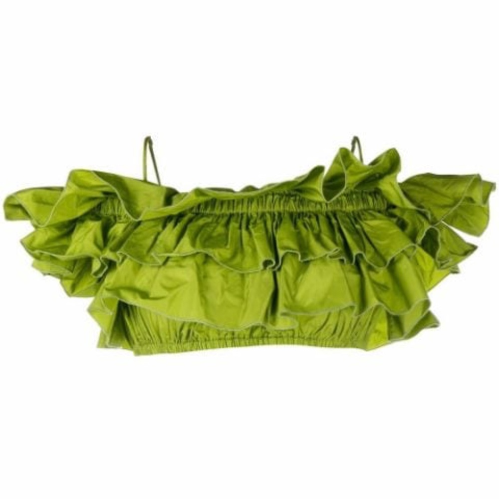 MSGM  Tafetta Off-The-Shoulder Green Ruffled Crop Top US6/IT42/M